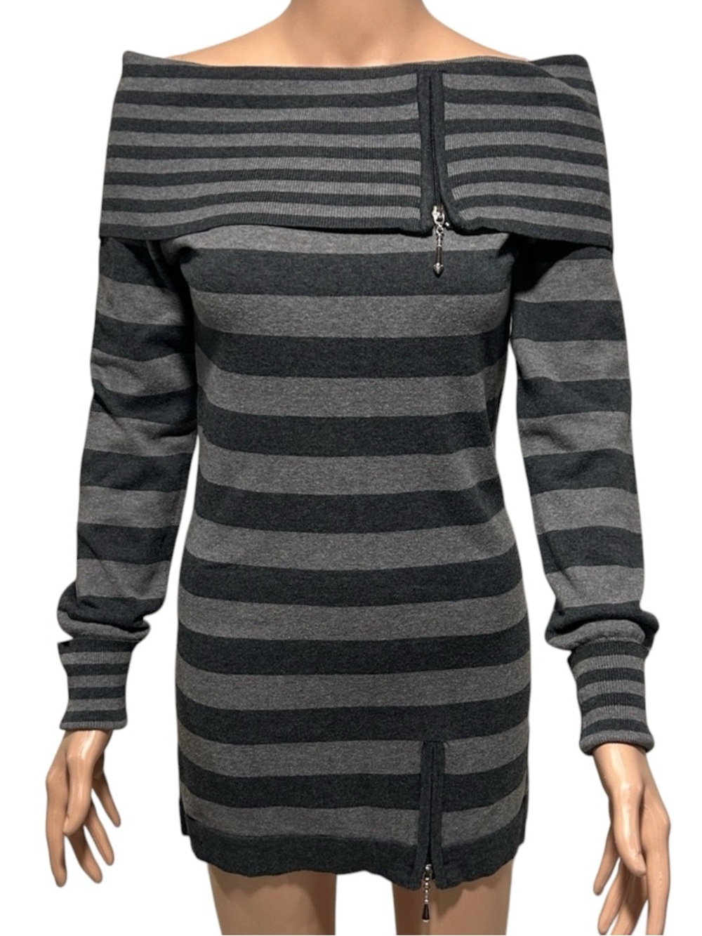 Joyce Leslie Charcoal and Black Striped Cowl Neck Sweater